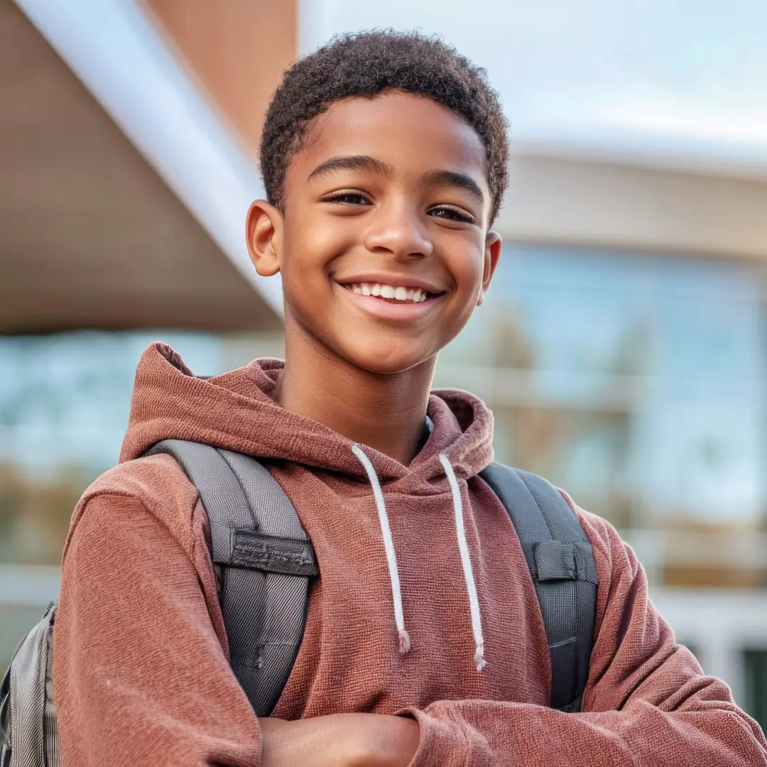 BFRB Therapy. Smiling teen boy with a red hoodie